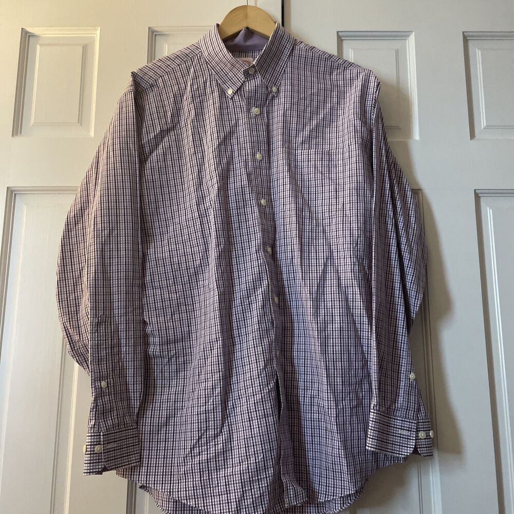 Brooks Brothers 346 Men's Large Purple White Check Gingham Button Down Shirt L